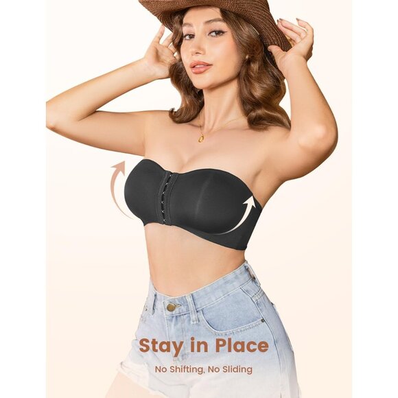 Womens Seamless Padded Bandeau Bra Medium Front Closure No Slip Support - Picture 2 of 6